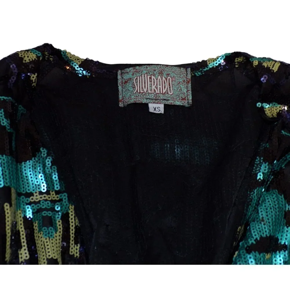 SILVERADO Sequined Long Coat‎ Jacket Aztec Western Design size XS Runs big